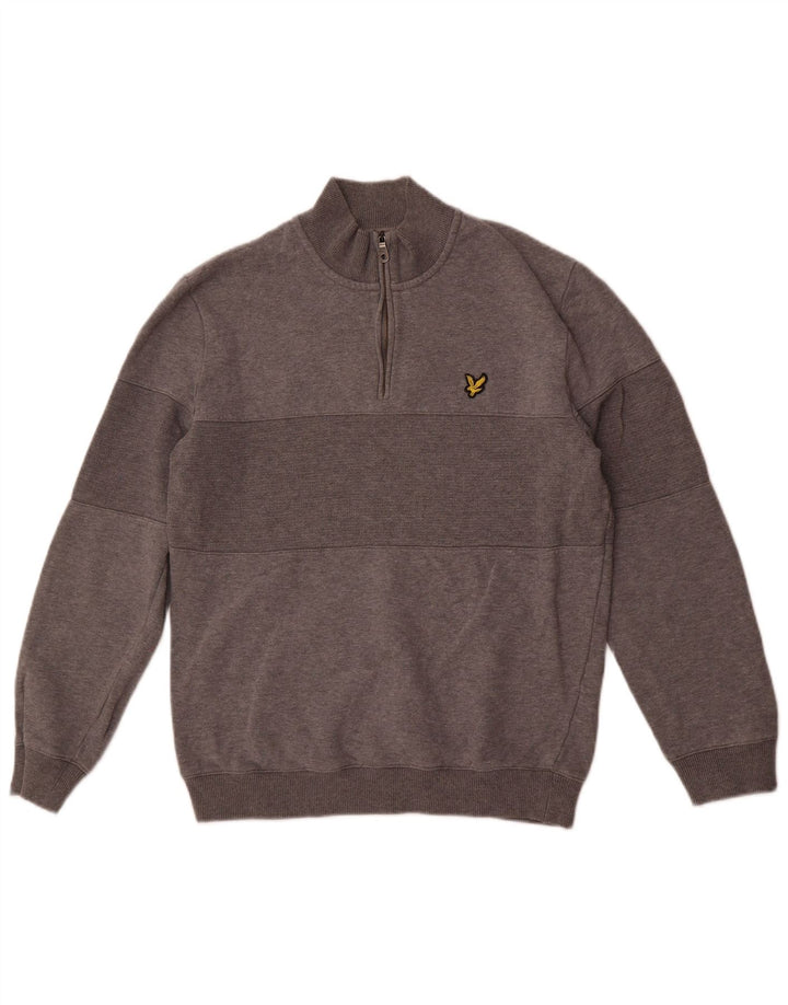 Lyle & Scott Sweat-shirt à col zippé pour homme en coton color block gris moyen