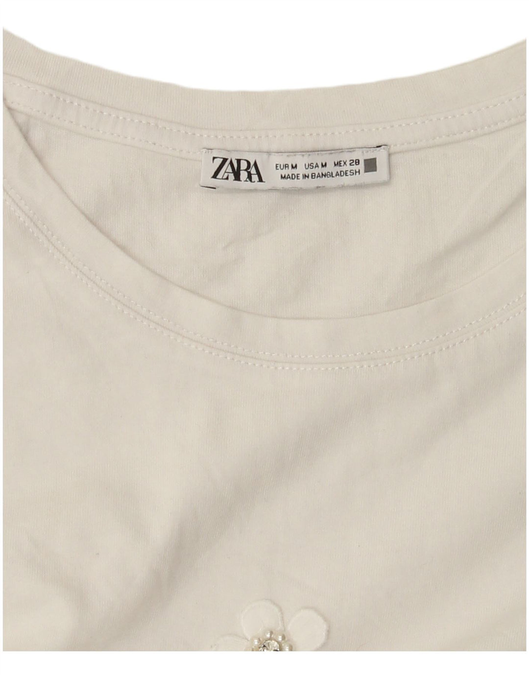 Zara Womens T-Shirt Top UK 14 Moyen Blanc Floral