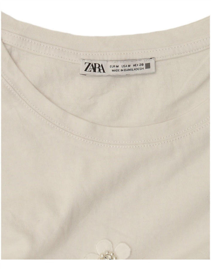 Zara Womens T-Shirt Top UK 14 Moyen Blanc Floral