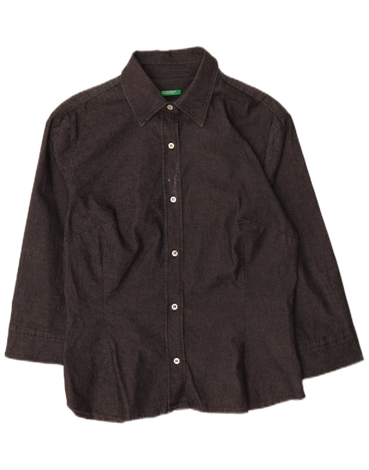 BENETTON Chemise à manches 3/4 pour femme UK 10 Small Gris Coton