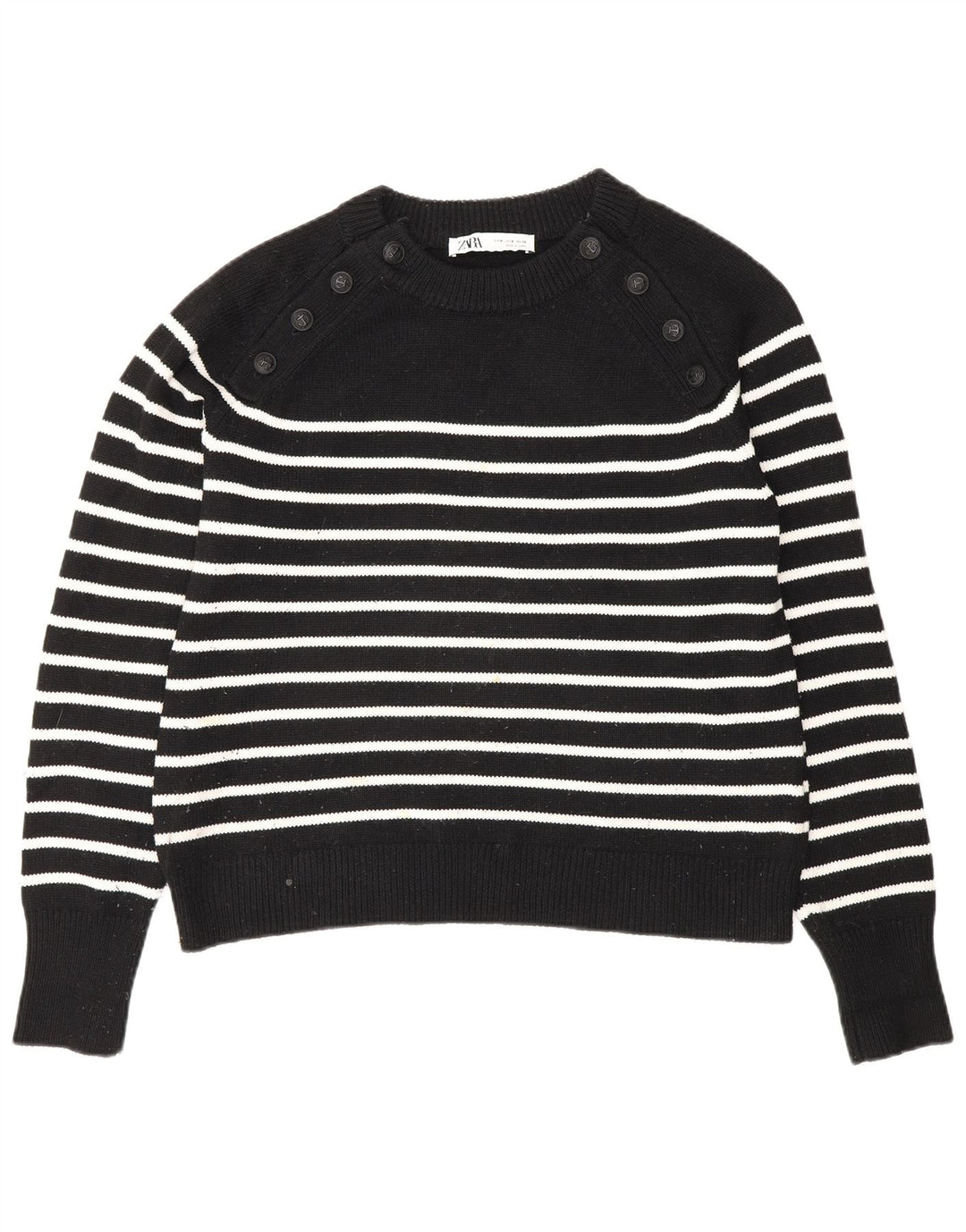 Zara Pull col bateau pour femme UK 14 Polyester rayé noir moyen