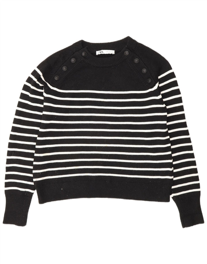 Zara Pull col bateau pour femme UK 14 Polyester rayé noir moyen