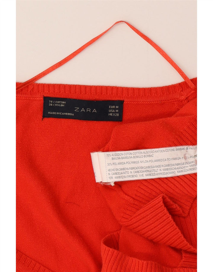Zara Cardigan Femme Pull UK 12 Coton Rouge Moyen