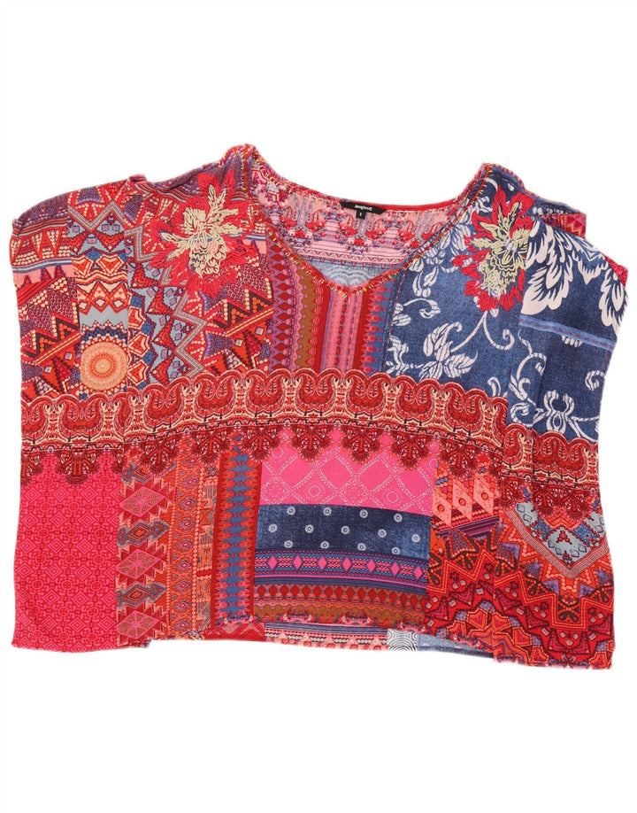 Desigual Femme Poncho Blouse Top UK 10 Petit Patchwork Multicolore