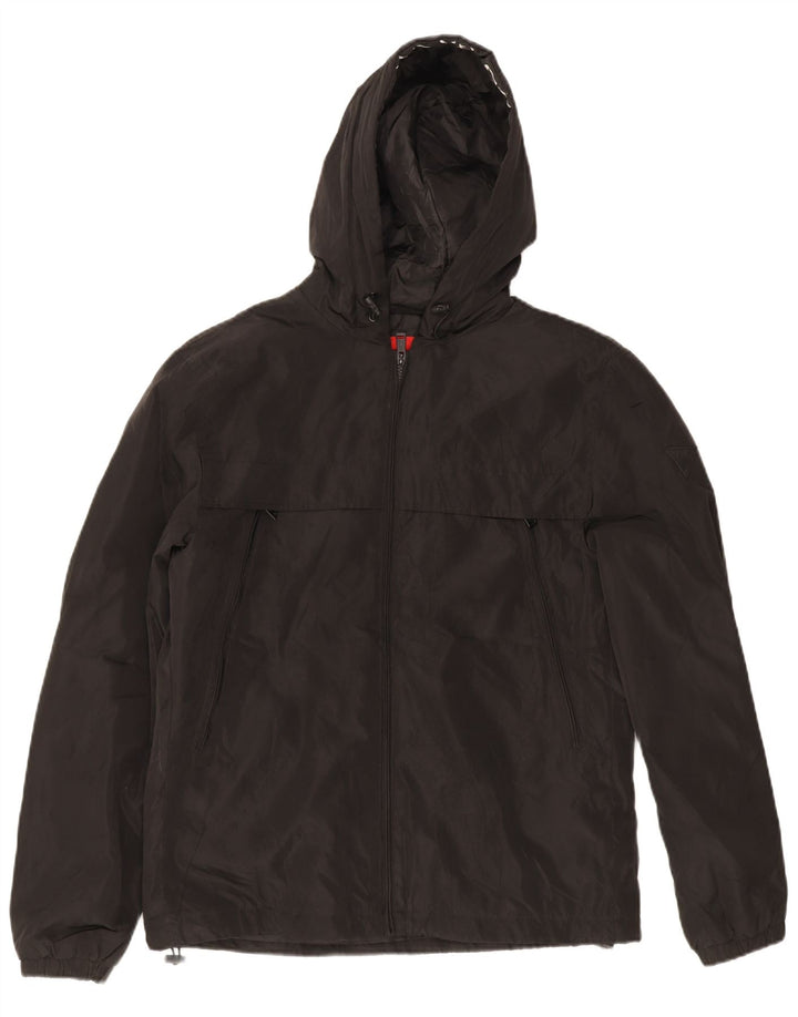 Guess Veste de pluie à capuche pour homme UK 40 Large Noir Polyester