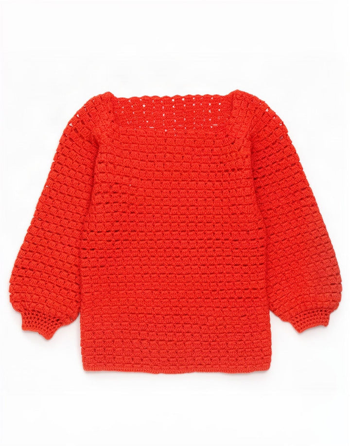 vintage Femmes Voir à travers le col bateau Jumper Pull UK 12 Rouge Moyen