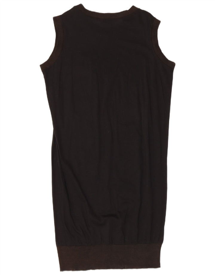 VINTAGE Robe bulle graphique sans manches pour femmes UK 14 Noir moyen