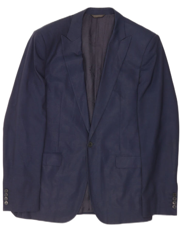Calvin Klein Veste Blazer 1 Bouton Homme IT 48 Bleu Marine Moyen Laine