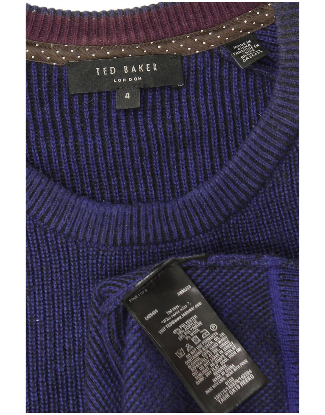 Ted Baker Pull à col rond pour homme Taille 4 Grand Bleu marine Polyester