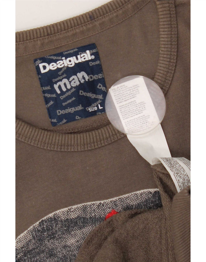 Desigual Sweat-shirt graphique pour hommes, grand, gris, coton