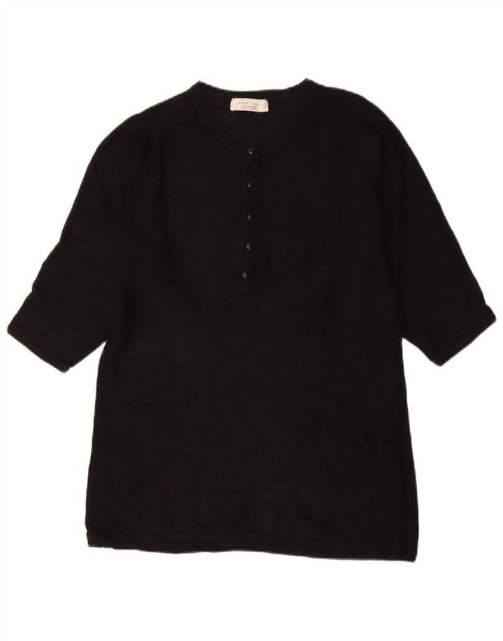 Zara Pull à manches courtes et col boutonné pour homme, grand noir
