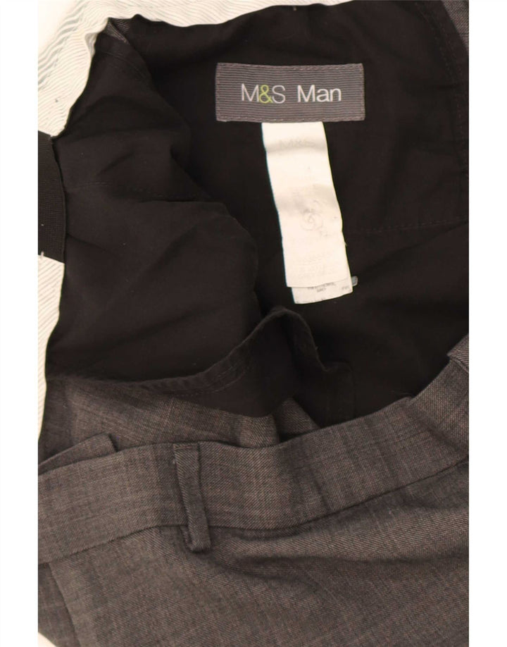 Marks & Spencer Pantalon de Costume Droit Homme W38 L27 Gris Polyester