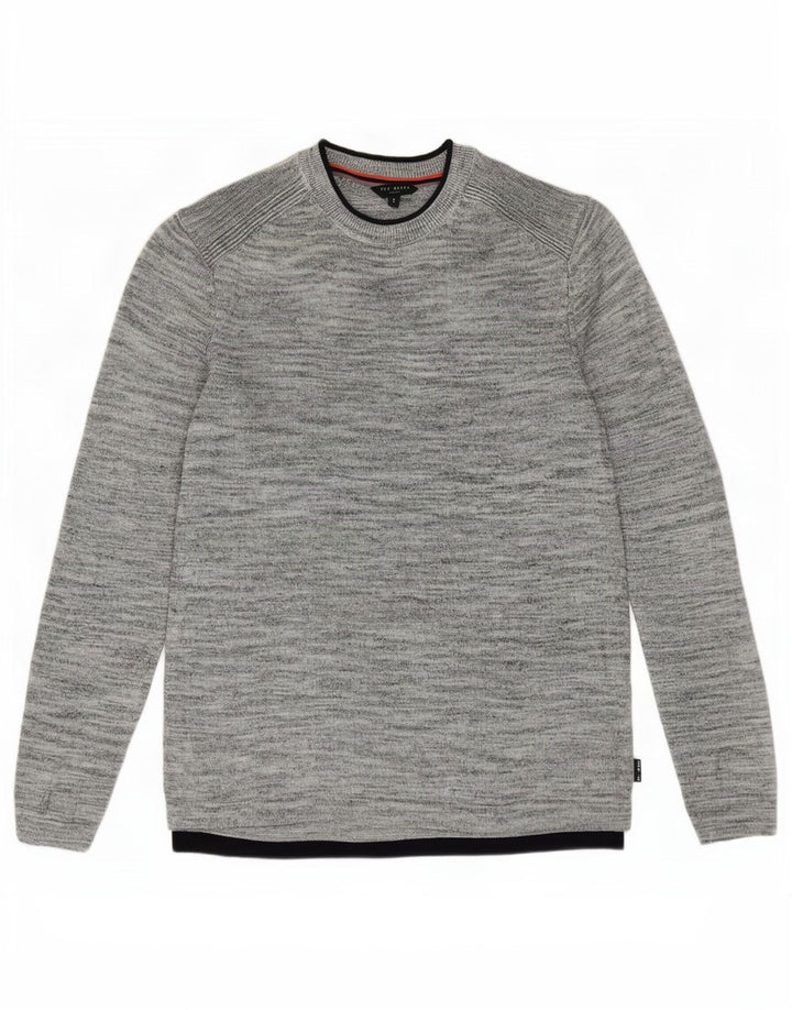 Ted Baker Pull ras du cou pour homme Taille 3 Gris moyen Lin moucheté