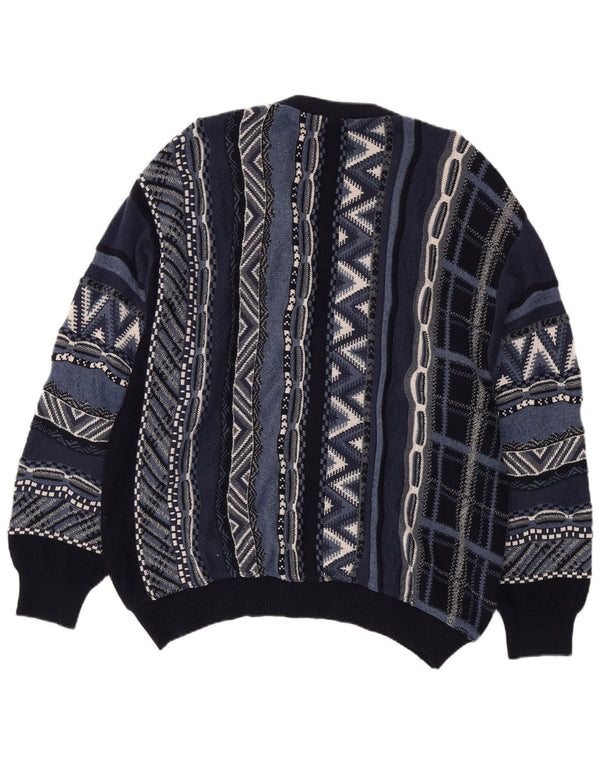 Marc Gibaldi Cardigan Homme Pull XL Bleu Marine Géométrique Coton