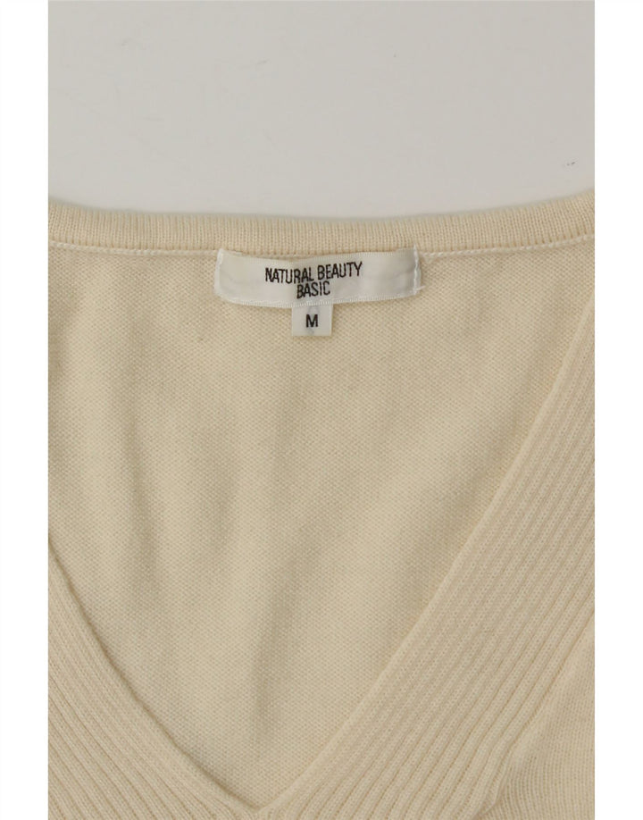 VINTAGE Womens V-Neck Jumper Sweater UK 12 Medium Off White Vintage Vintage and Second-Hand Vintage from Messina Hembry 