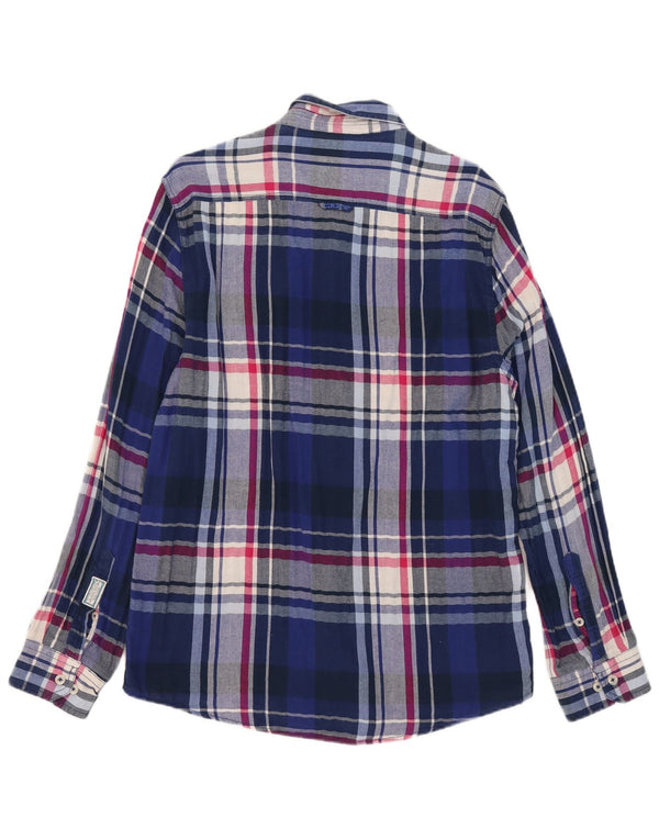 Crew Clothing Chemise en flanelle coupe ajustée pour homme XL en coton à carreaux bleus