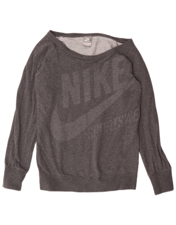Nike Sweat-shirt graphique à épaules dénudées pour femme UK 12 Gris moyen en coton