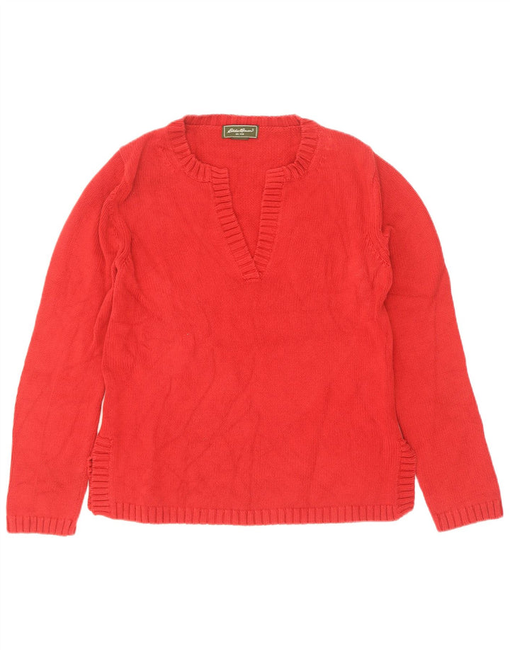 Eddie Bauer Pull col en V pour femme UK 12 Rouge moyen Coton
