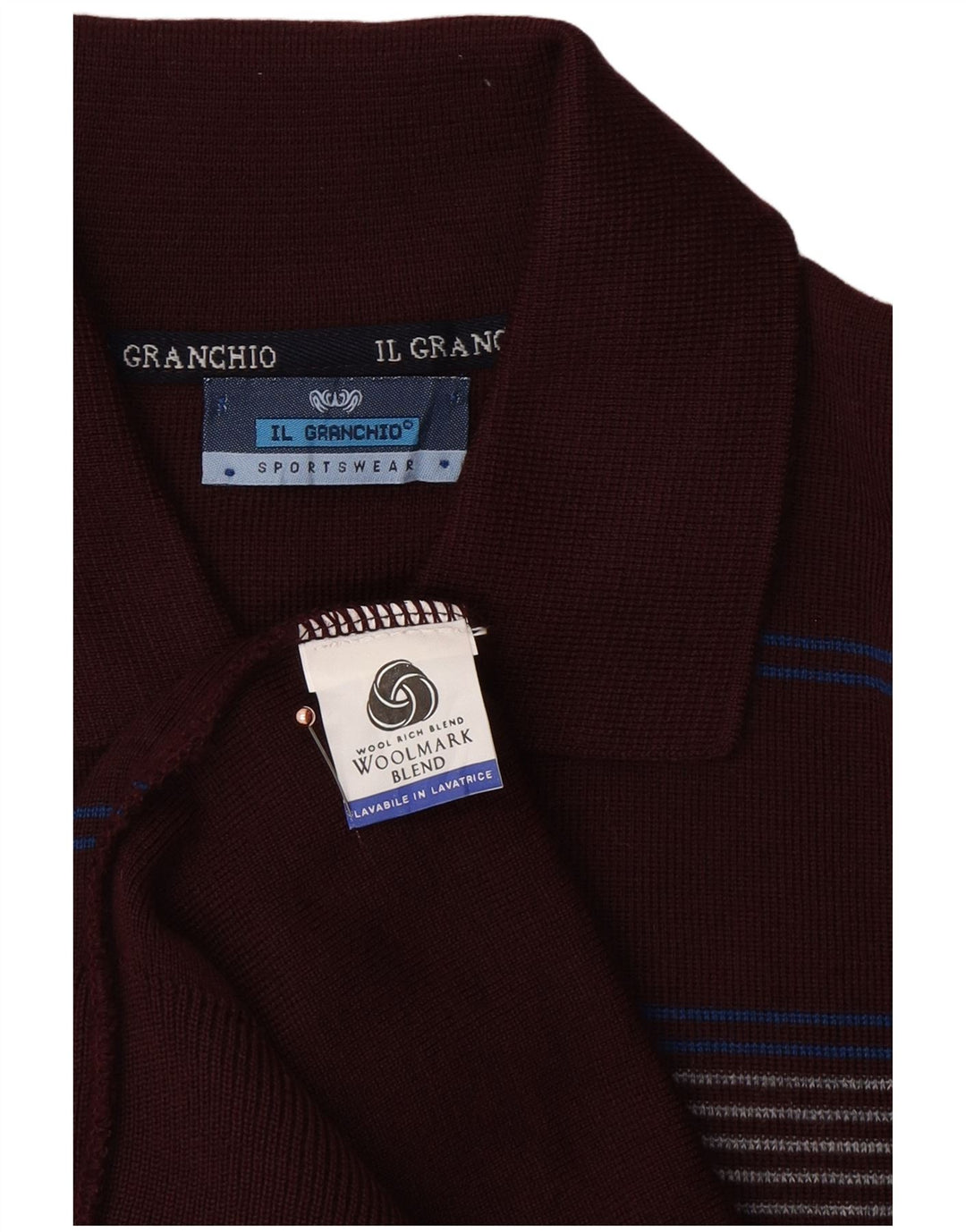 IL GRANCHIO Pull col polo pour homme en laine rayée marron