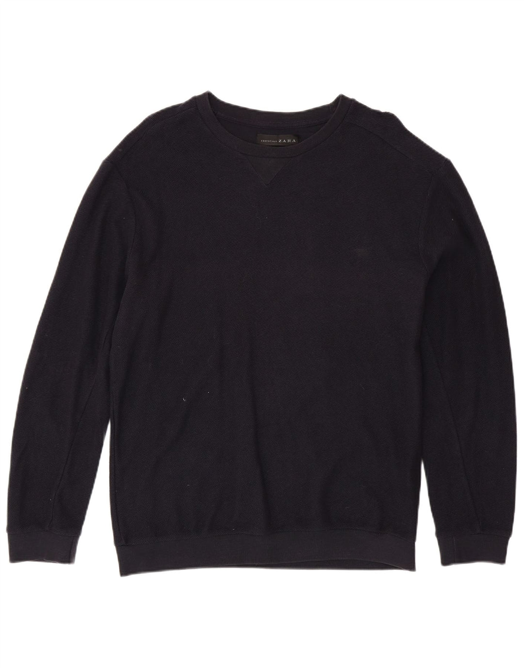 ZARA Pull à col rond pour homme XL en coton bleu marine