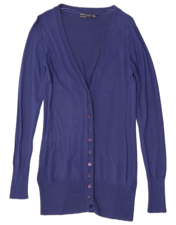 ZARA Femme Longline Cardigan Pull UK 10 Petit Bleu Marine Viscose