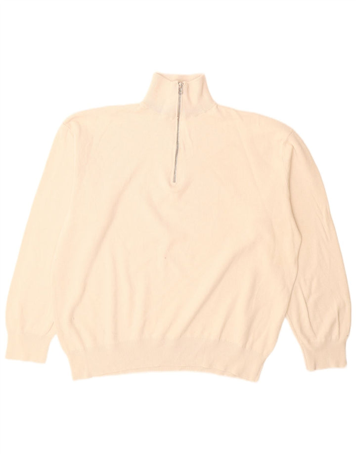 Zara Pull à col zippé pour homme Large en coton blanc cassé