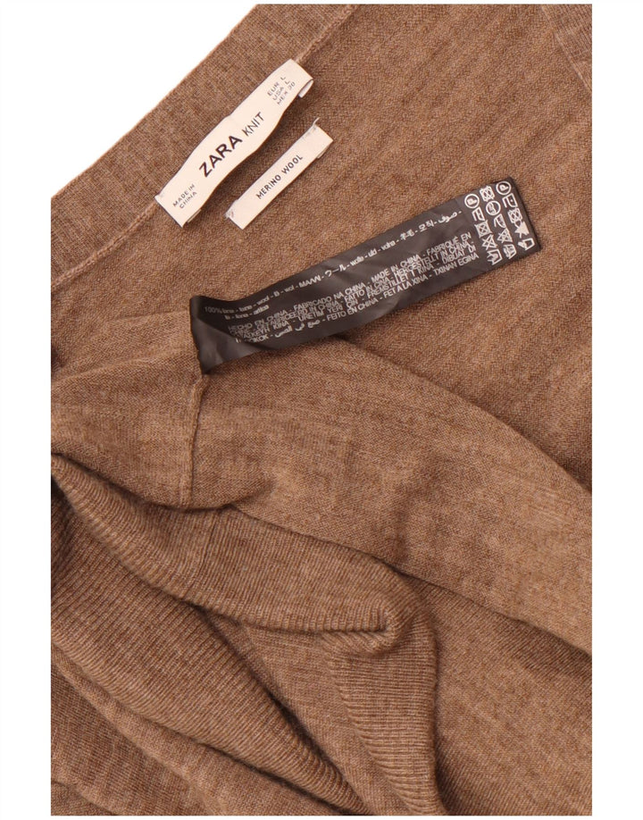 Zara Womens Longline Cardigan Sweater UK 14 Grande laine marron