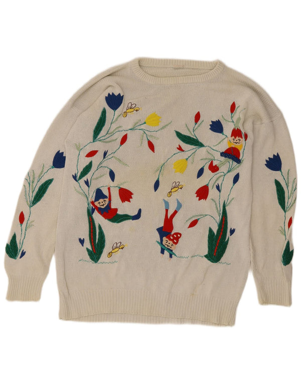 vintage Womens Graphic Boat Neck Jumper Pull UK 14 Grand Blanc Floral