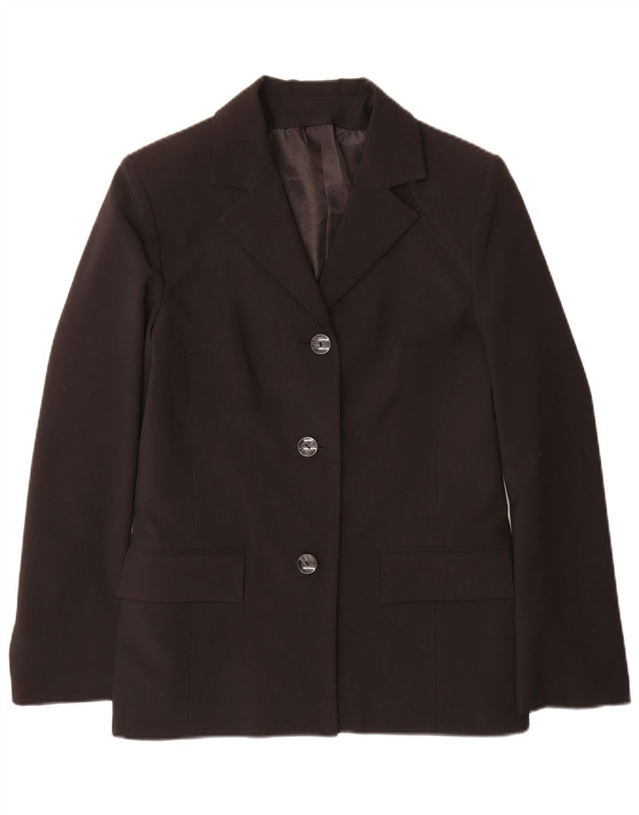 vintage Femme 3 Bouton Blazer Veste IT 46 Grand Polyester Noir
