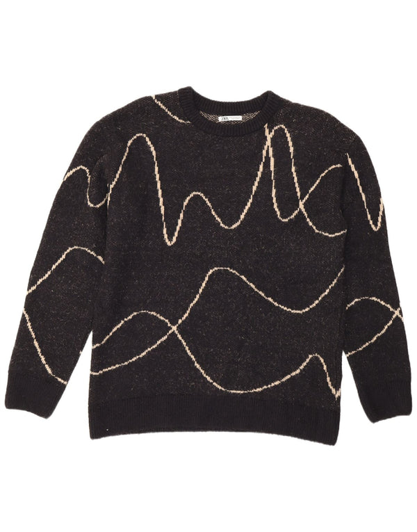 Zara Pull ras du cou pour homme XL Noir rayé