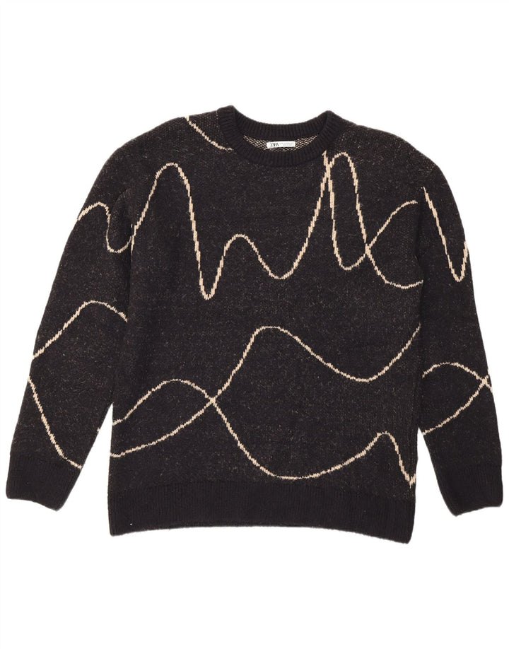 Zara Pull ras du cou pour homme XL Noir rayé