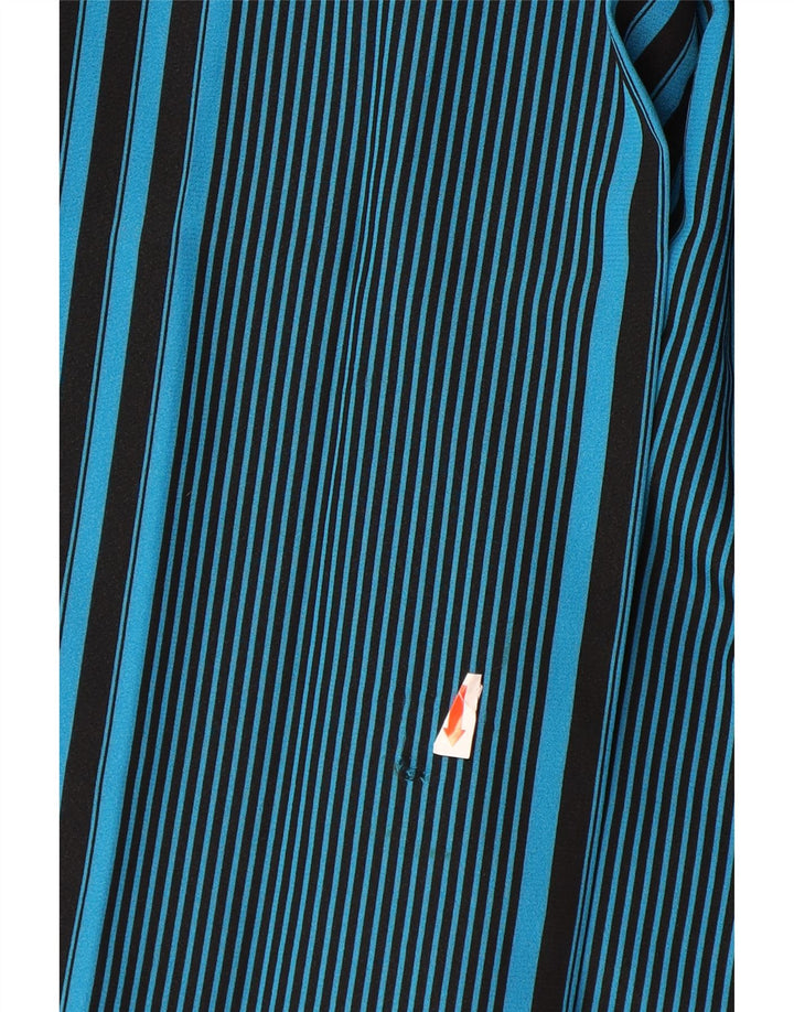 VINTAGE Jupe Plissée Femme IT 44 Moyen W32 Polyester Rayé Bleu