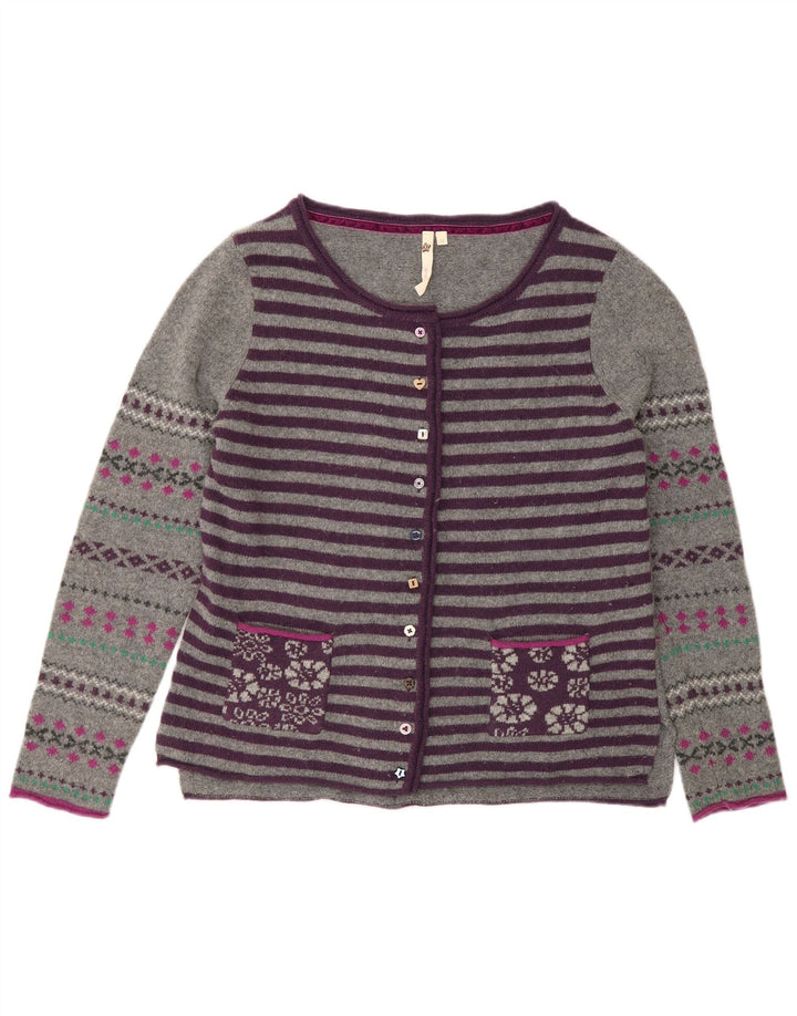 Pull Cardigan White Stuff Femme UK 12 Laine Rayée Gris Moyen