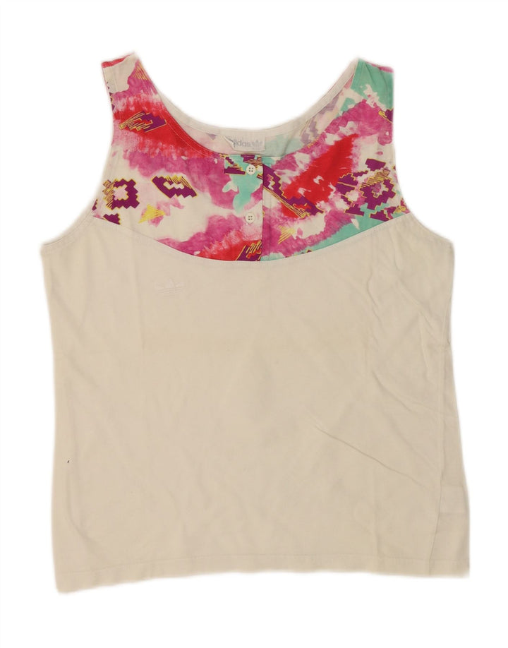 ADIDAS Womens Vest Top EU 40 Medium White Geometric Vintage Adidas and Second-Hand Adidas from Messina Hembry 