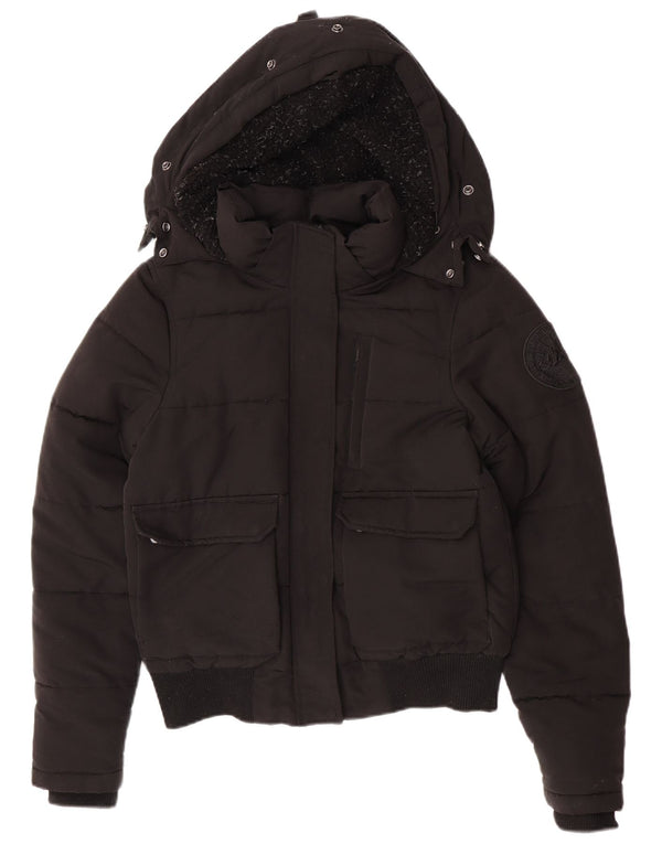 Superdry Veste matelassée à capuche pour femme UK 12 Medium Noir Polyester