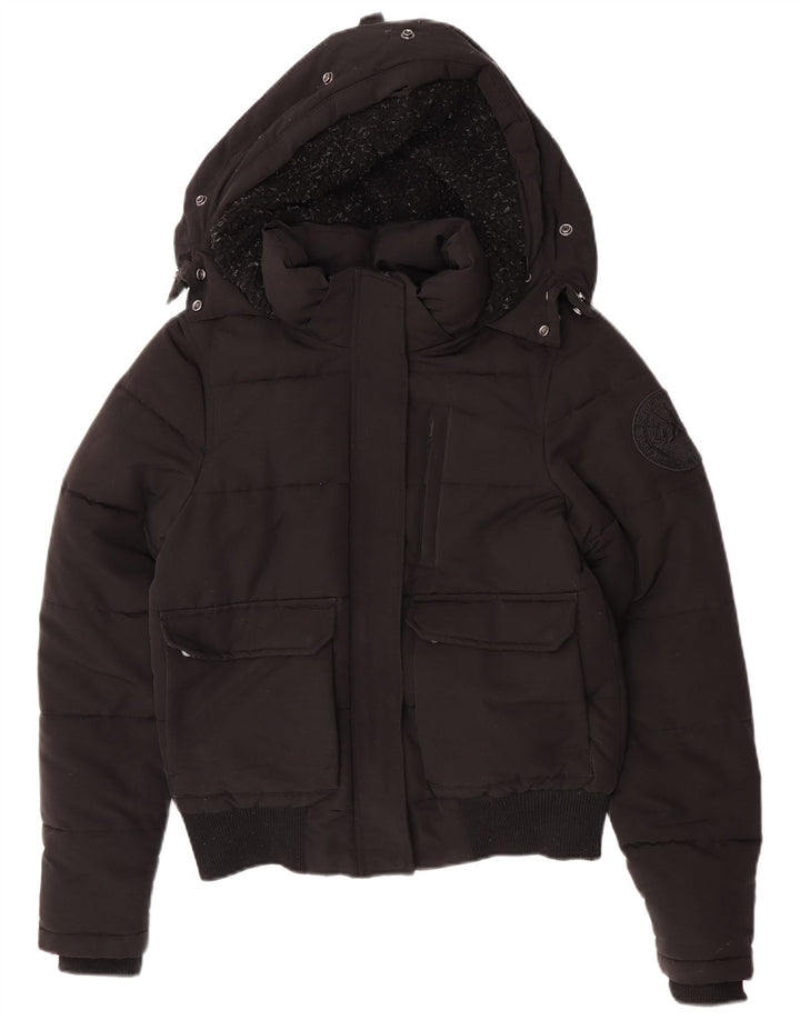 Superdry Veste matelassée à capuche pour femme UK 12 Medium Noir Polyester