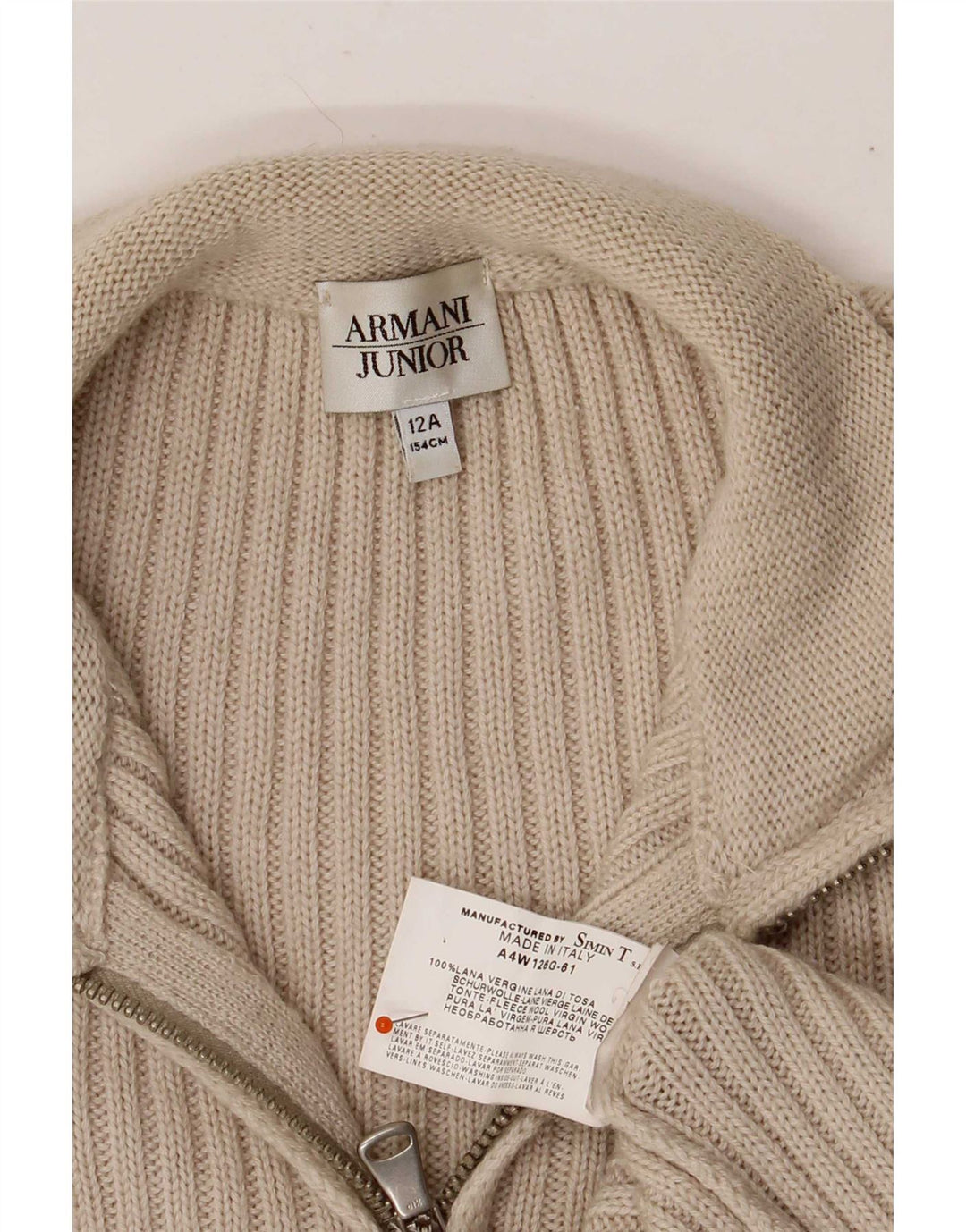 Armani Garçon Cardigan Pull 11-12 ans Beige Laine Vierge
