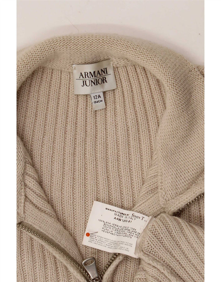 Armani Garçon Cardigan Pull 11-12 ans Beige Laine Vierge