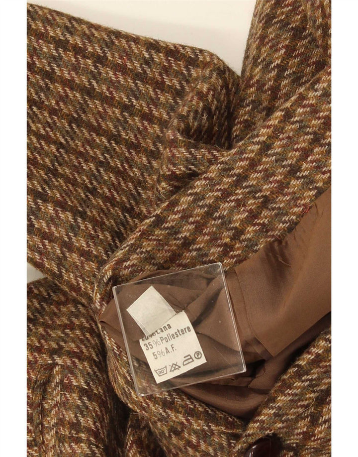 vintage Homme 2 Bouton Blazer Veste IT 52 XL Marron Pied-de-poule Laine