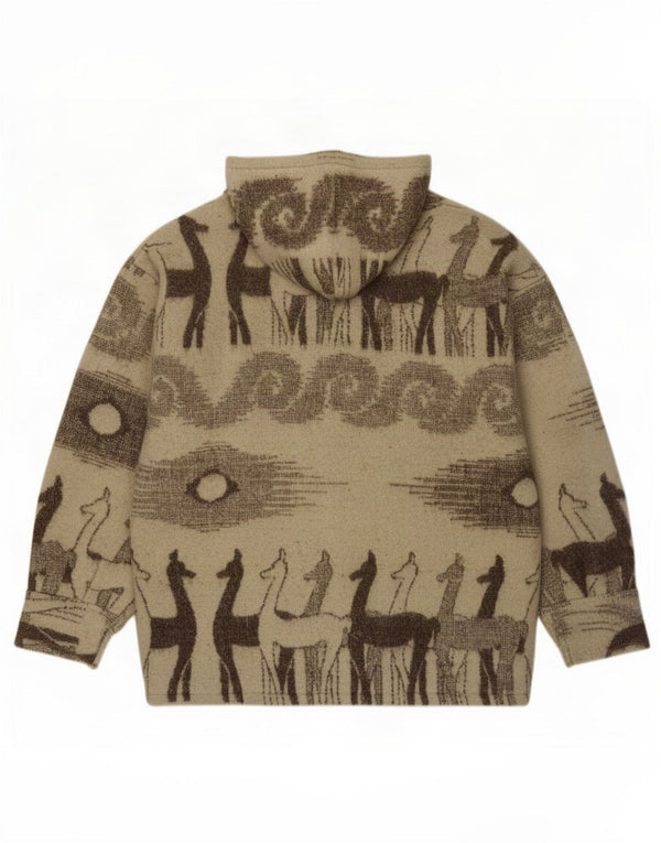 vintage Femme Cardigan à capuche Pull UK 20 2XL Beige Fair Isle