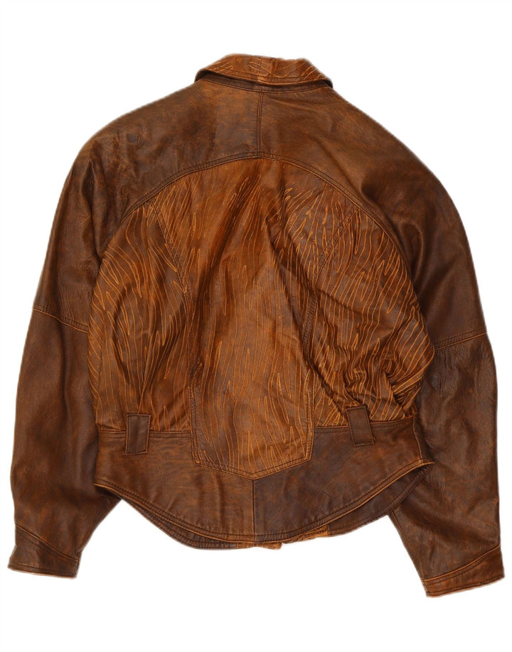 veste en cuir bomber femme vintage IT 44 Medium Brown Tie Dye Biker
