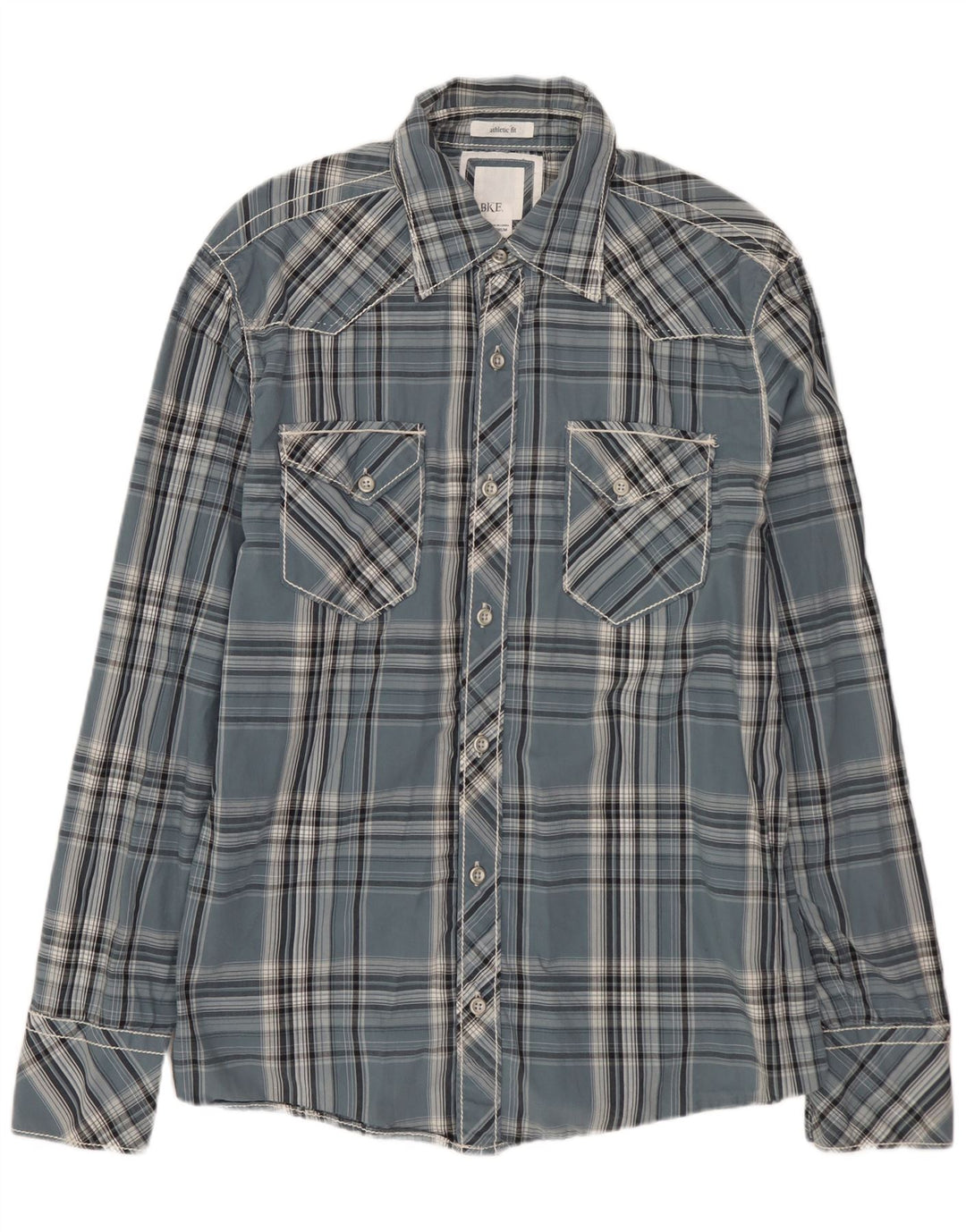 BKE Chemise athlétique pour homme en coton à carreaux bleu moyen