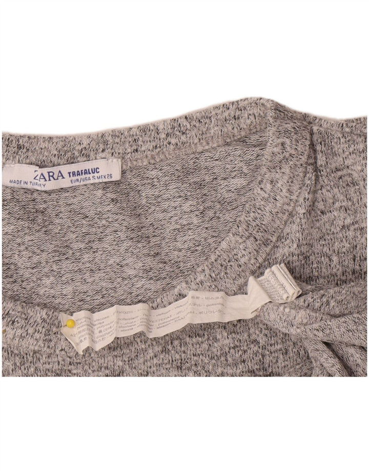 Zara Womens Crop Top Manches Longues UK 8 Small Gris Viscose