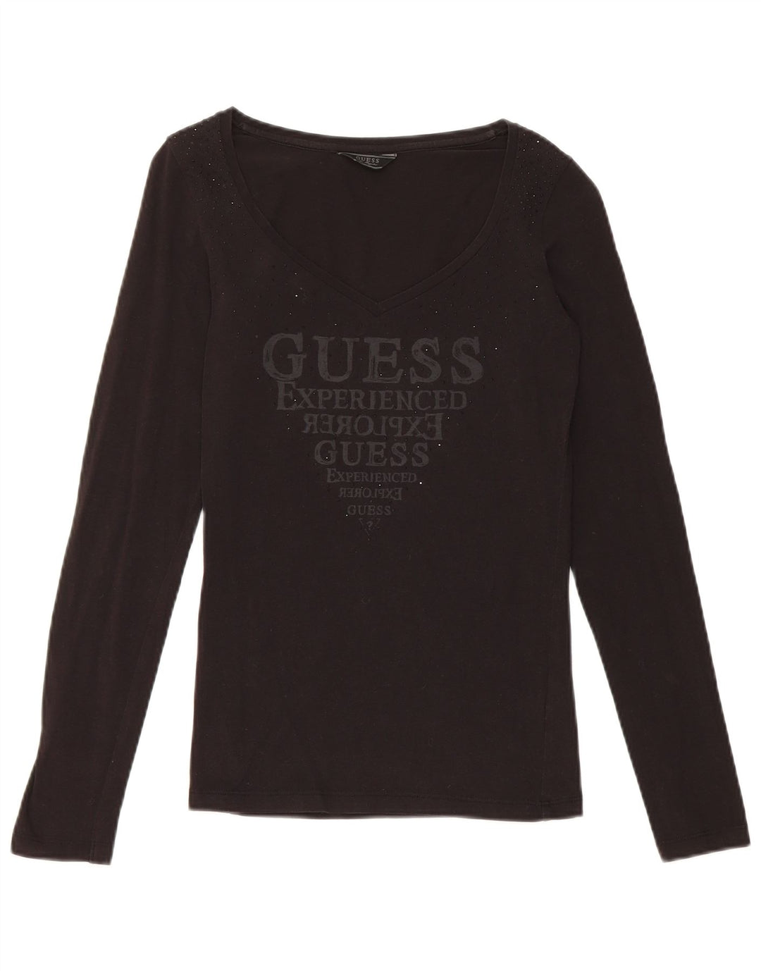Guess Haut graphique à manches longues pour femme UK 8 Small Noir Coton