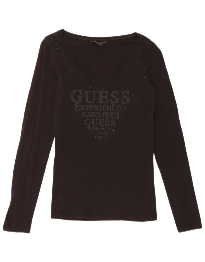 Guess Haut graphique à manches longues pour femme UK 8 Small Noir Coton