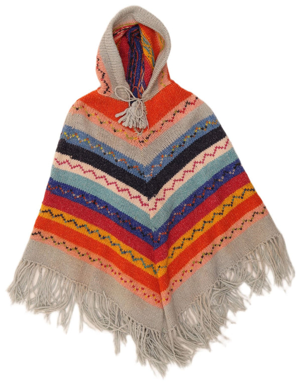 vintage Womens Hooded Poncho Jumper One Size Multicolore Géométrique