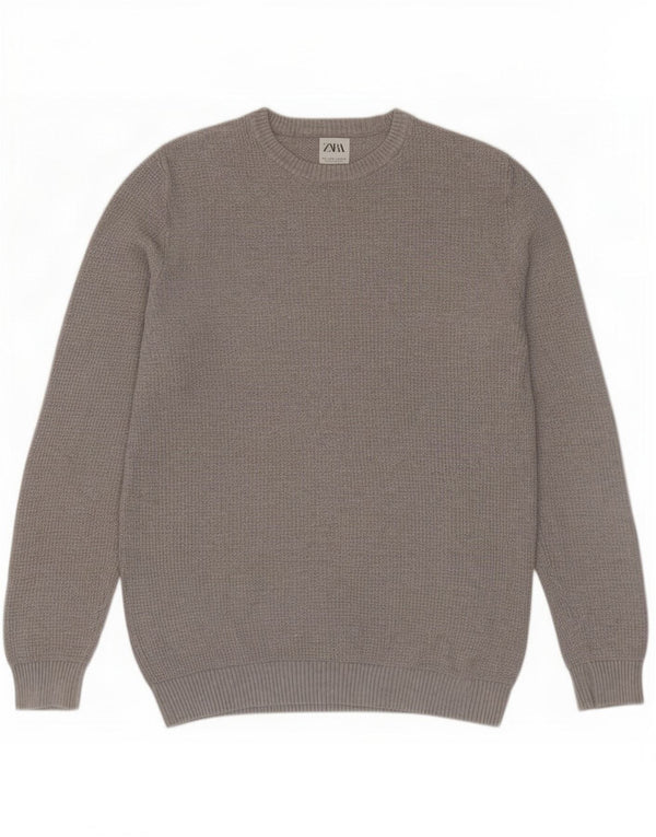 Zara Mens Crew Neck Jumper Sweater Large Grey Cotton