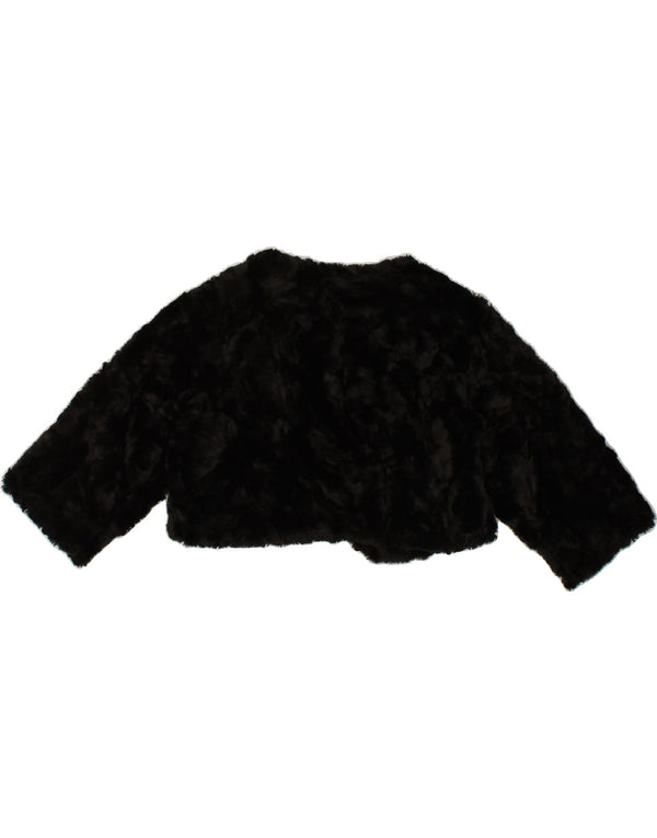 VINTAGE Femme Fausse Fourrure Boléro Veste UK 12 Moyen Noir Acrylique