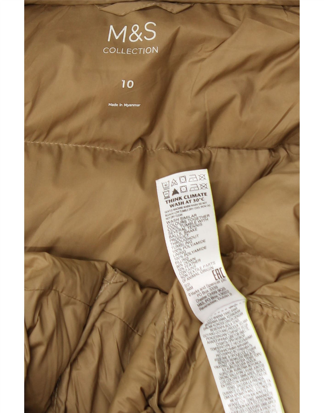 Marks & Spencer Manteau rembourré surdimensionné à capuche pour femme UK 10 Small Beige