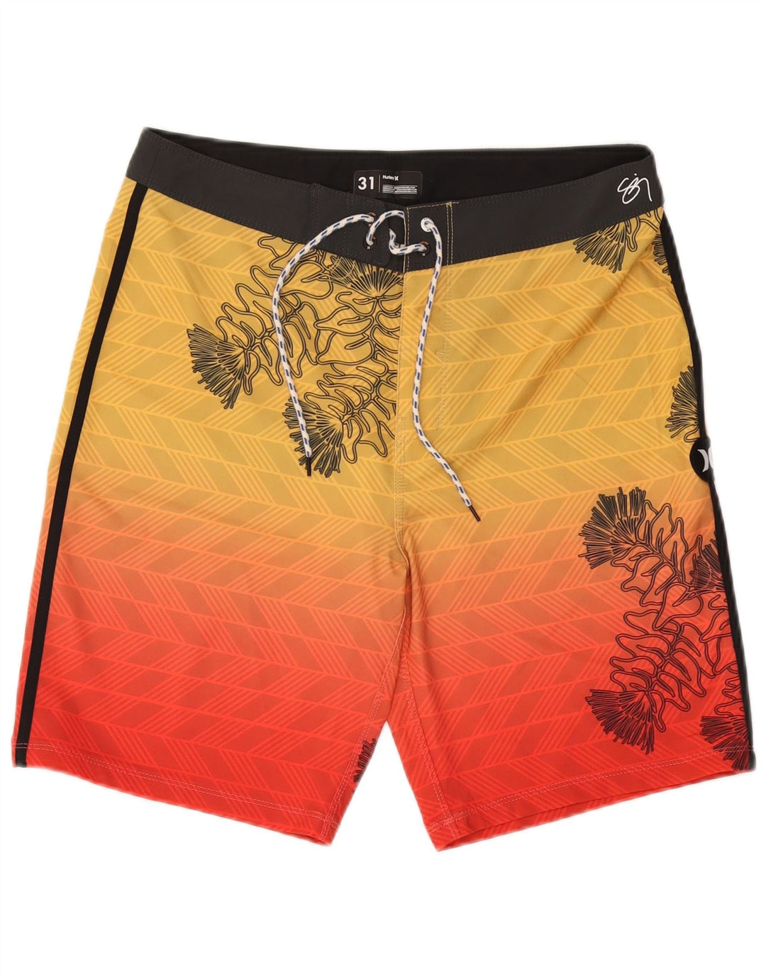 HURLEY Short de bain homme en polyester floral jaune moyen